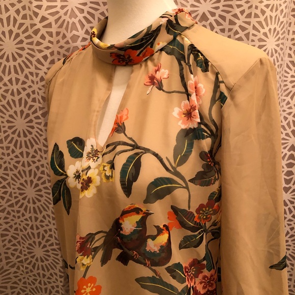 New York & Company Floral Bird Print Sheer Top - Picture 7 of 7